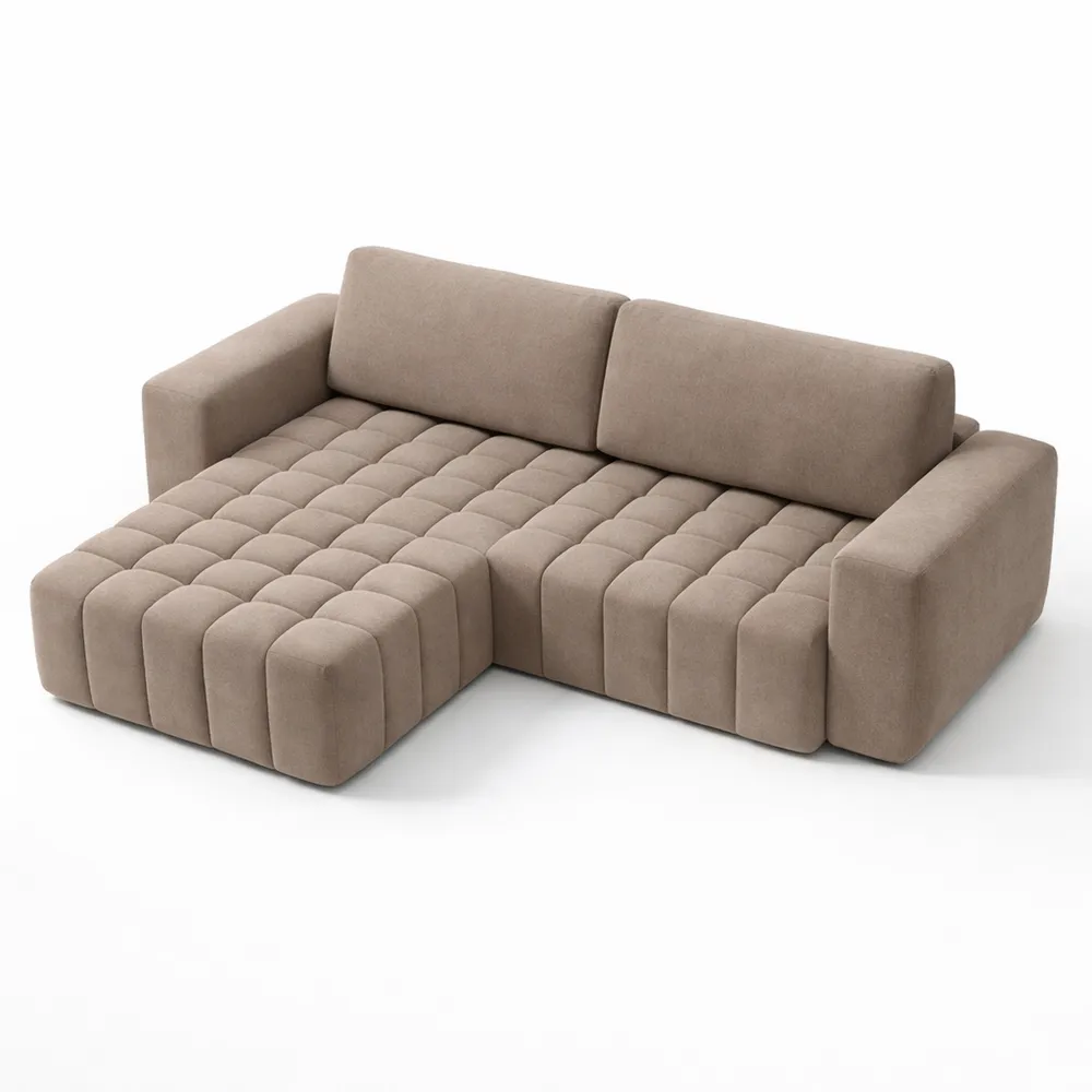 Canapé d'angle gauche convertible en velours taupe