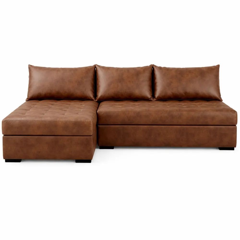 Canapé d'angle convertible en microfibre marron