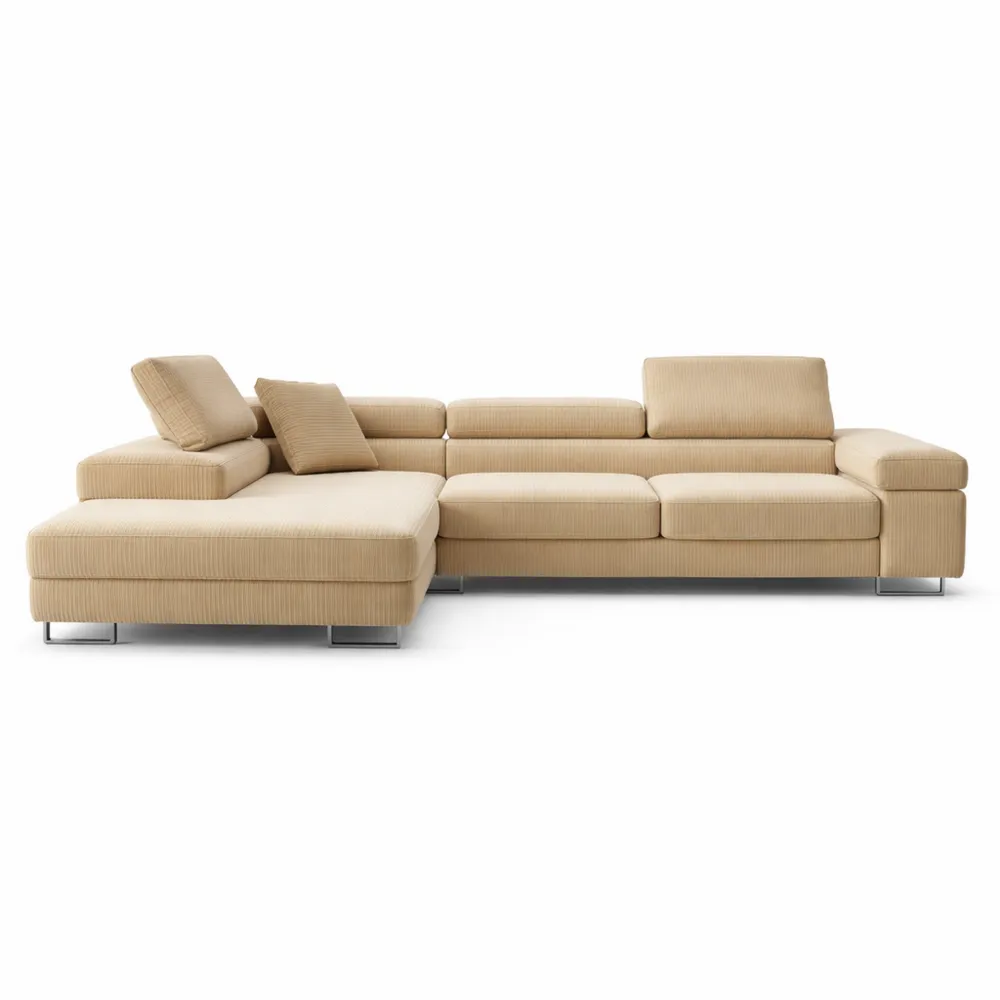 Canapé d'angle convertible en velours côtelé beige