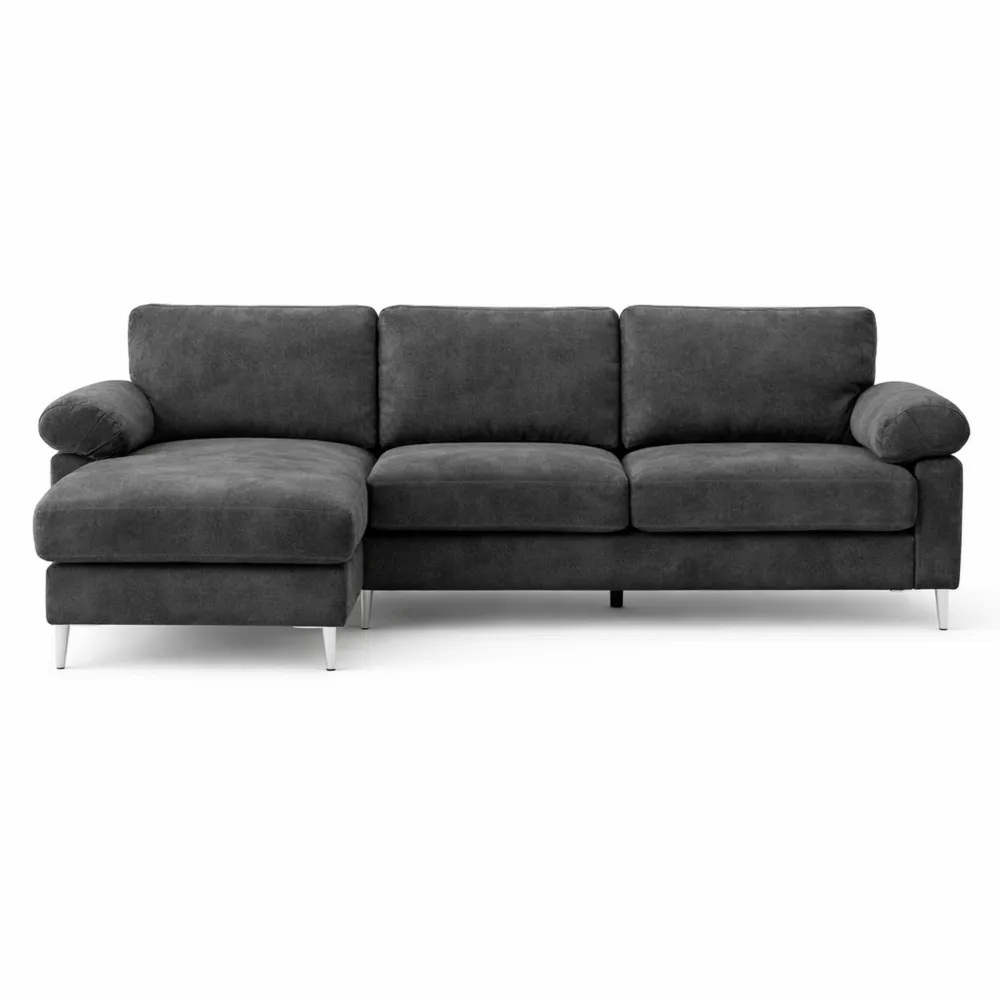 Canapé d'angle en tissu chenille - 3 places - gris