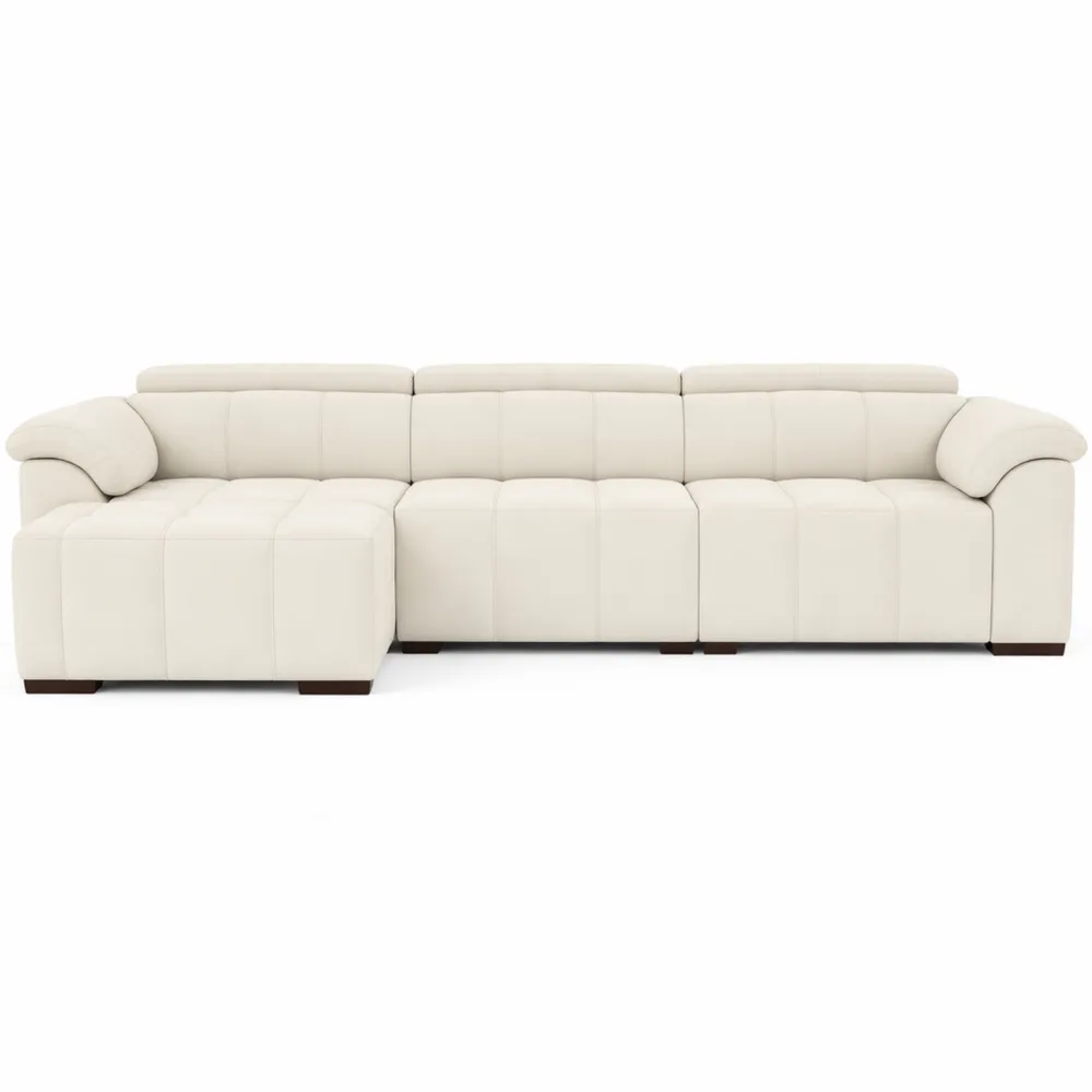 Canapé d'angle gauche en tissu beige avec relaxation électrique