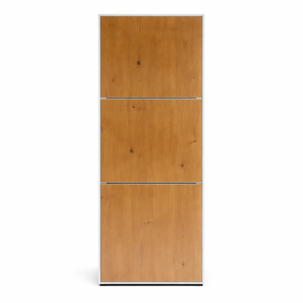 Meuble de Rangement Chaussures 3 Compartiments, Entrée, 45x36x120 cm, Blanc et Marron Clair