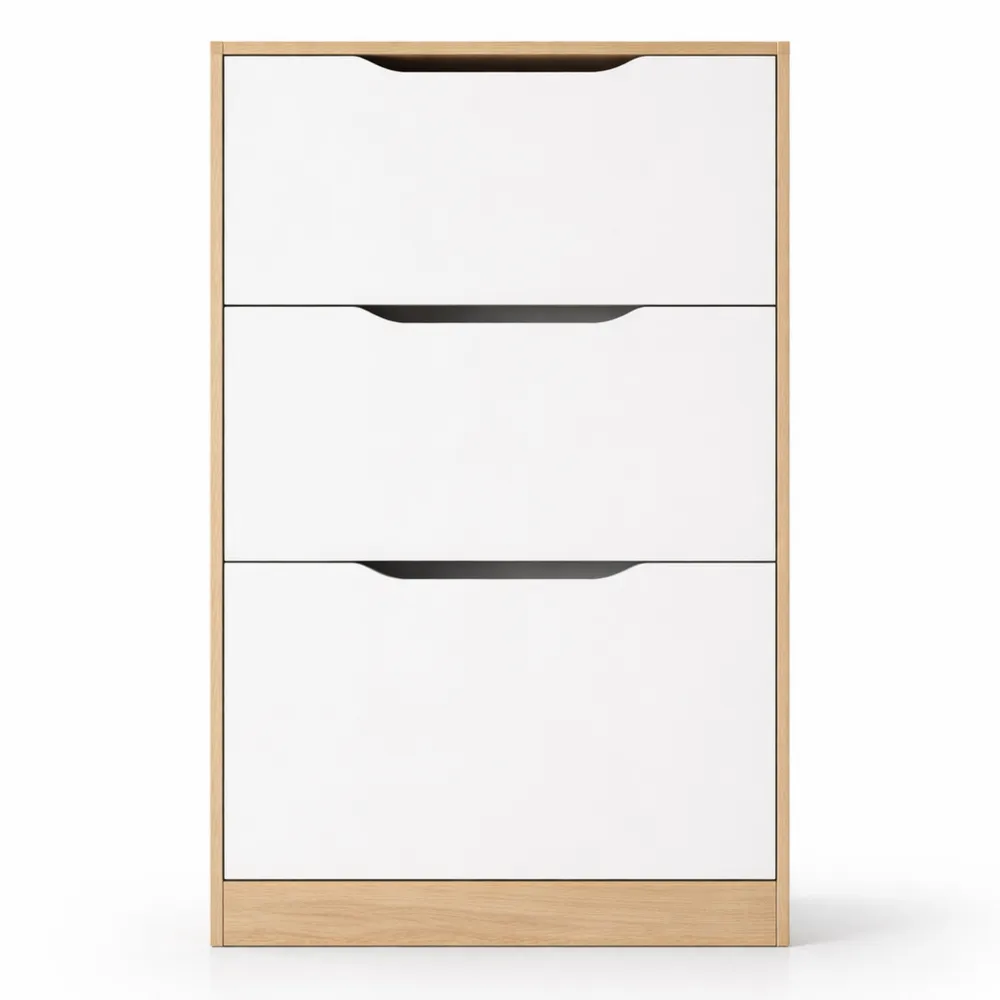 Étagère à chaussures étroite 3 portes en bois blanc