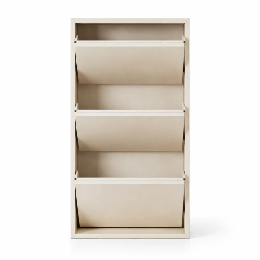 Rangement Chaussures 3 Niveaux Métal pour Entrée Blanc Cassé