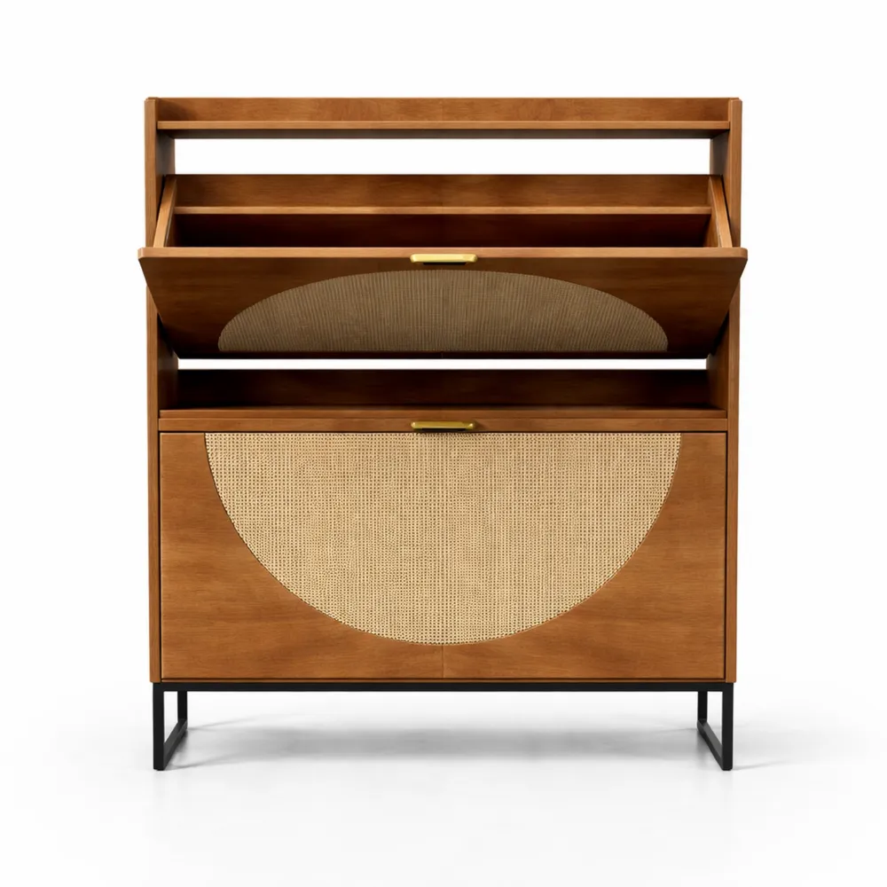 Étagère à chaussures étroite à deux portes en bois avec rangement réglable