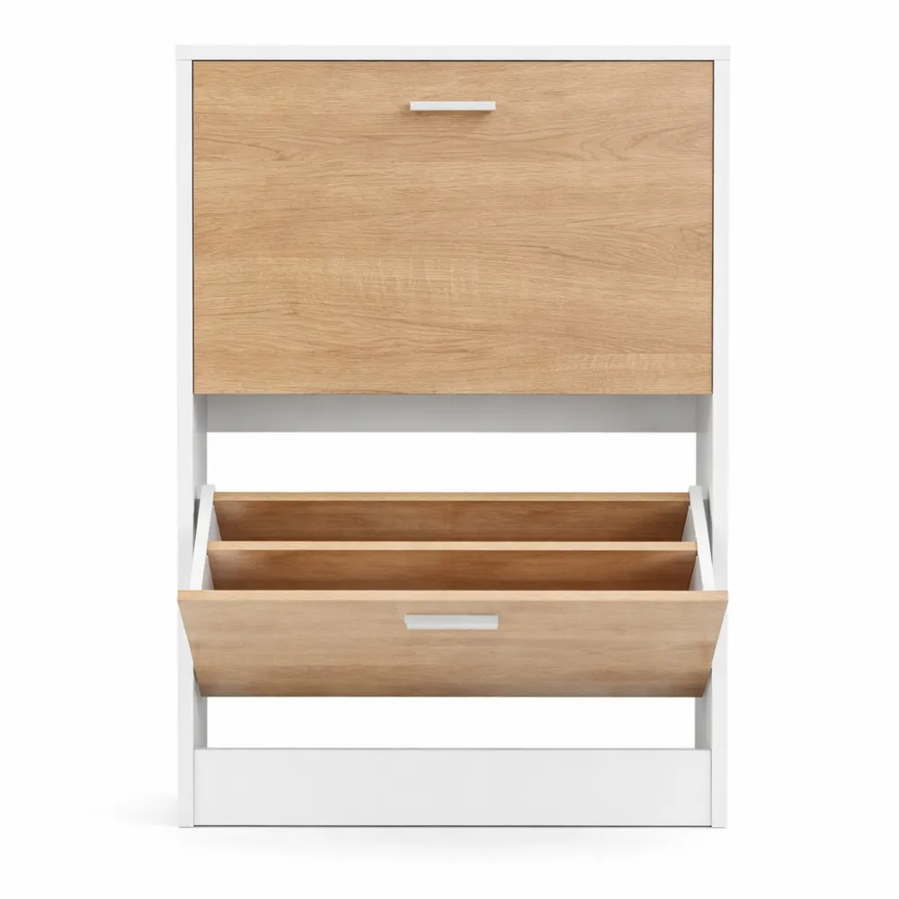 Armoire à Chaussures 2 Abattants, Rangement 12 Paires, Bois Clair et Blanc, Grand Espace, Facile à Monter