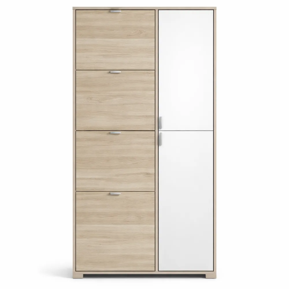 Armoire à Chaussures avec Miroirs et Étagères Réglables pour 16 Paires