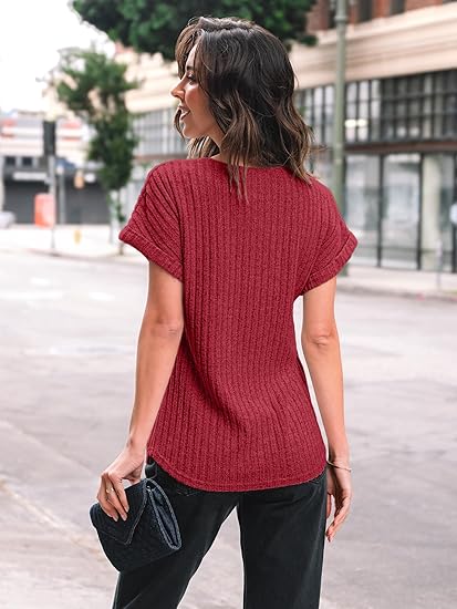 Women Summer Tops 2026 Spring Sweaters Dressy Casual Short Sleeve Shirts Business Blouses