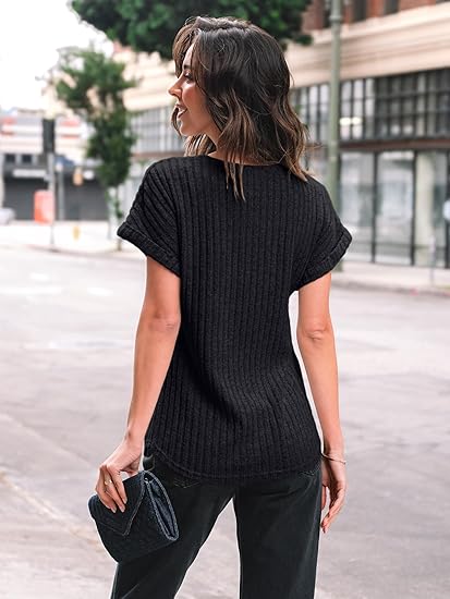 Women Summer Tops 2026 Spring Sweaters Dressy Casual Short Sleeve Shirts Business Blouses