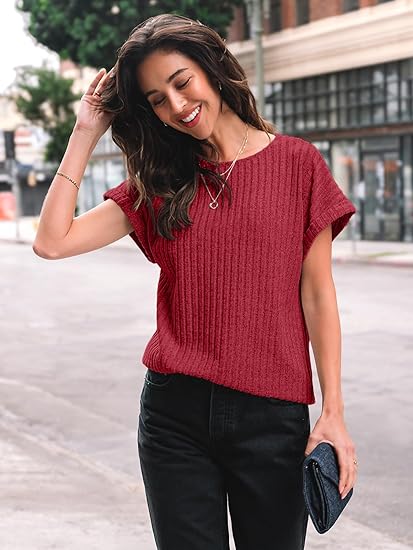 Women Summer Tops 2026 Spring Sweaters Dressy Casual Short Sleeve Shirts Business Blouses