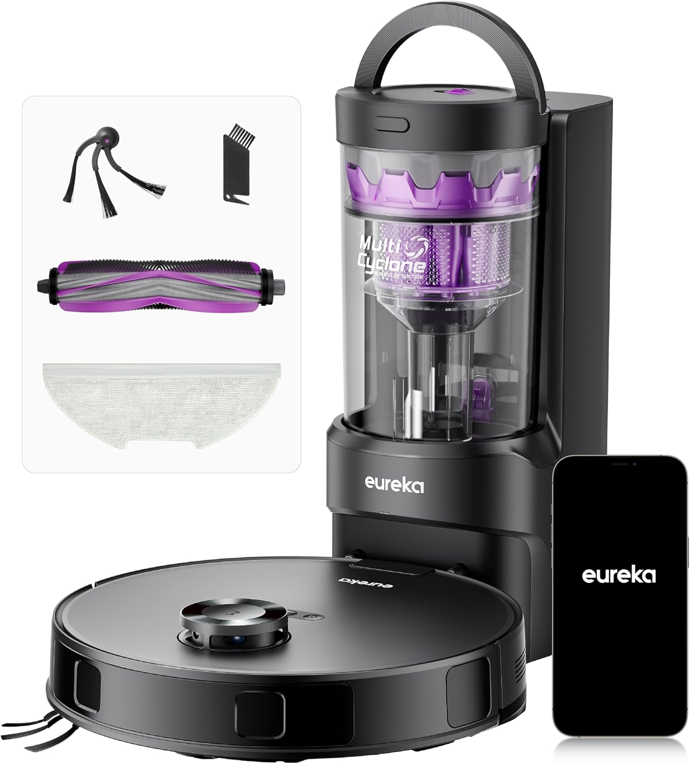Eureka E20 Evo Plus Saugroboter mit Wischfunktion 10000Pa Saugkraft beutellose Station Selbstentleerung Anti-Wickel-Technologie 10mm Wischhebung LiDAR Navigation Schwarz-Cozygobay