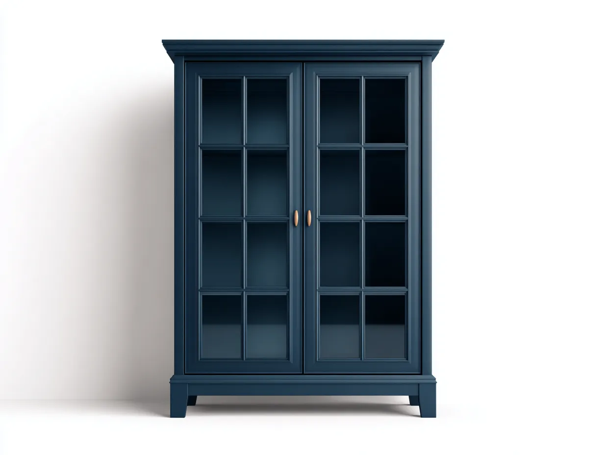 Vitrinen-Holz-Glas-118 x 47 x 208 cm-Blau-Klassischer Küchenstil-Cozygobay