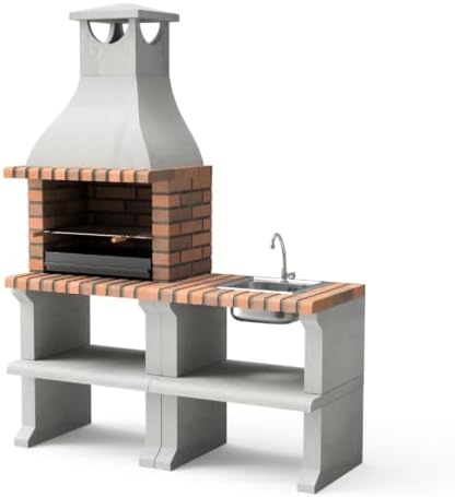 Movelar Fertiggrill RAGUSA Modell 2 Holzkohlegrill für Außenbereich, Standgrill Grau Terrakotta witterungsbeständig 152 x 58 x 207 cm-Cozygobay