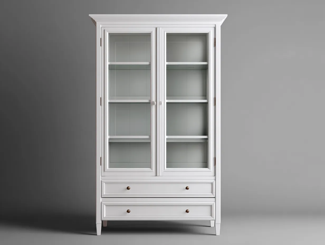 Vitrinen-Holz-Glas-114 x 47 x 206 cm-Weiß-Küchenstil-Cozygobay