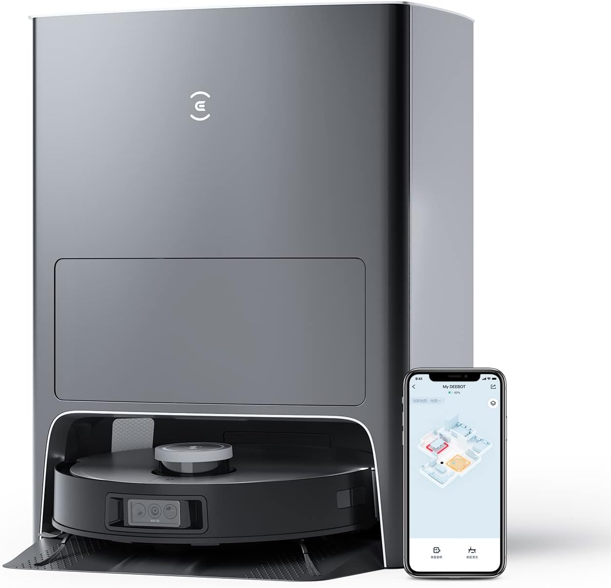 ECOVACS DEEBOT X1 OMNI Saugroboter mit Wischfunktion 5000Pa Saugkraft Multifunktionale Reinigungsstation 3D Hinderniserkennung 260Min Laufzeit Yiko Sprachsteuerung für Teppich Hartboden Schwarz-Cozygobay
