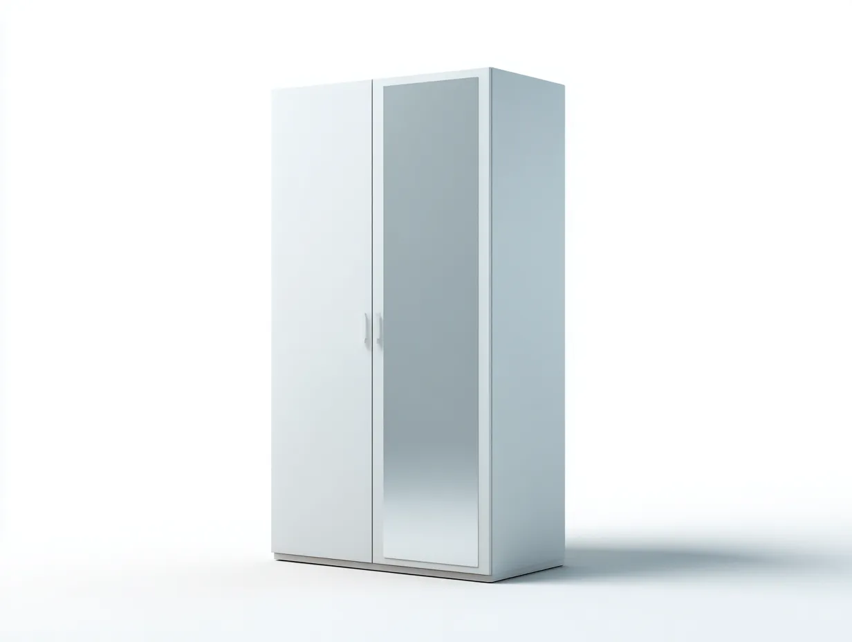 Kleiderschrank-Holzwerkstoff-Spiegel-121x59x201 cm-Weiß-Modern-Cozygobay