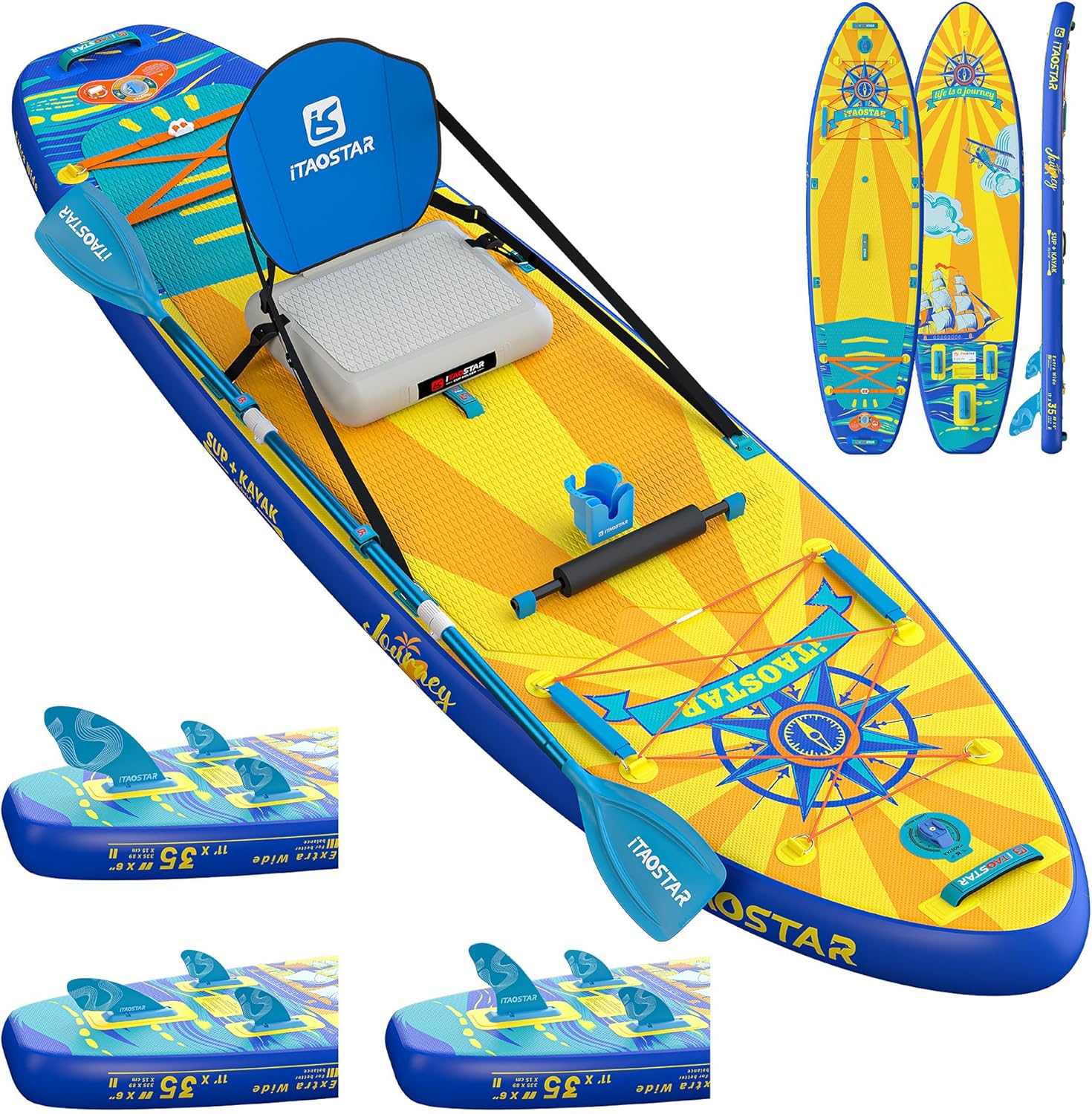 Journey aufblasbares Stand Up Paddle Board mit Sitz 86 cm 89 cm extra breit, SUP Board für Anfänger mit komplettem Zubehör, Allround Paddleboard für Yoga und Freizeit-Cozygobay