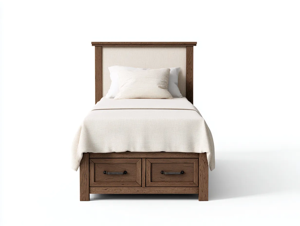 Einzelbett-Holz-Stoff-206x100x118 cm-Braun-Beige-Klassisch-Cozygobay