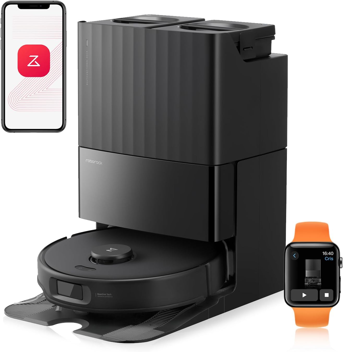 roborock Qrevo Edge S5A Saugroboter mit Wischfunktion 18500Pa Saugkraft Dual Anti-Tangle FlexiArm Kantenreinigung Hebbarer Wischmopp 75 Grad Heißwasser-Moppwäsche für Teppich Hartboden Schwarz-Cozygobay
