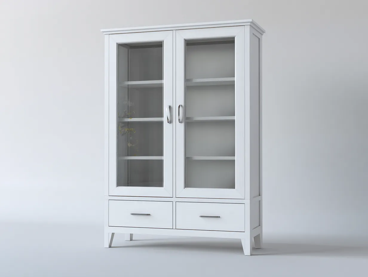 Vitrinen-Holz-Glas-118 x 48 x 198 cm-Weiß-Küchenstil-Cozygobay