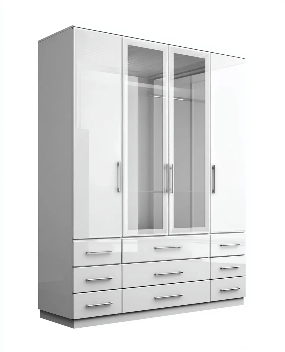Kleiderschrank-Holzwerkstoff-Glas-180x60x210 cm-Weiß-Modern-Cozygobay