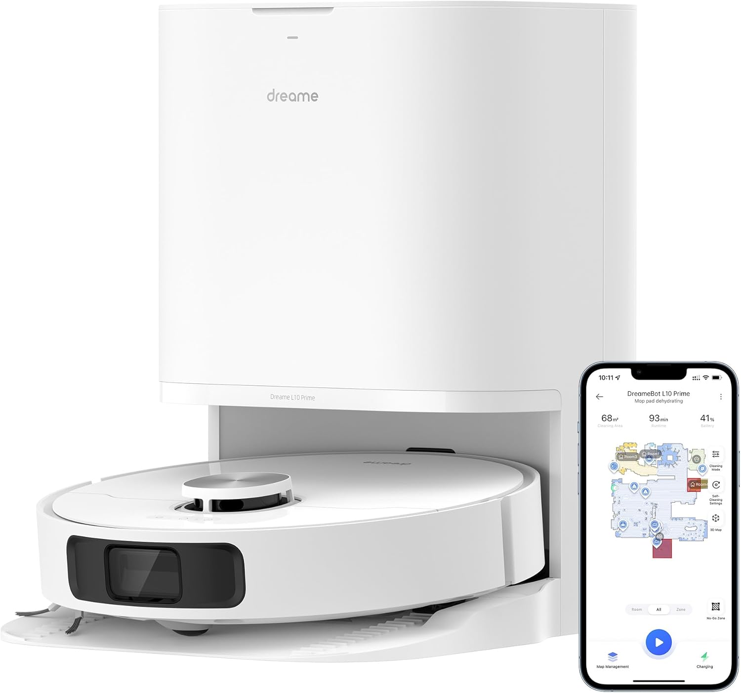 dreame L10 Prime Saugroboter und Wischroboter 4000Pa Saugleistung automatische Waschstation 7mm Mopanhebung LDS Navigation 3D Mapping WiFi App für Teppich Weiß-Cozygobay