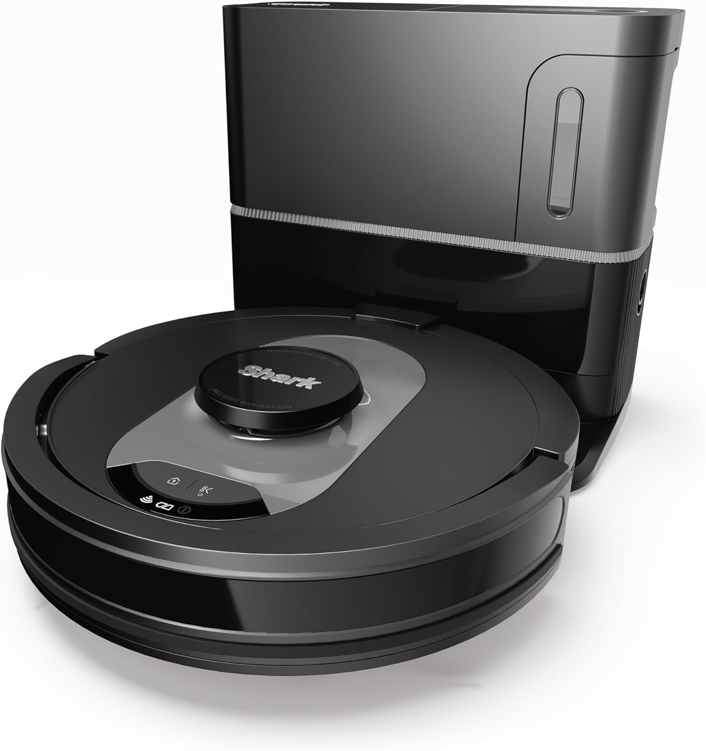 Shark AI 360 RV2500SEU Saugroboter mit Selbstentleerung 120Min Laufzeit App und manuelle Steuerung für Teppiche Hartboden Matten Schwarz Silber-Cozygobay