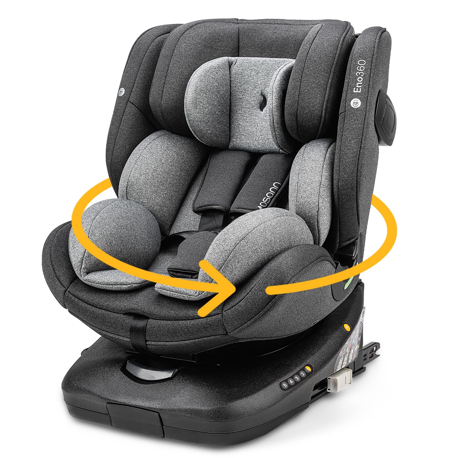 Osann Eno360 i-Size drehbarer Kindersitz 40-150 cm, Reboarder mit ISOFIX, mitwachsender Baby- und Kinder-Autositz, 5-Punkt-Gurt, 14 Höhenpositionen, Dark Grey Melange-Cozygobay