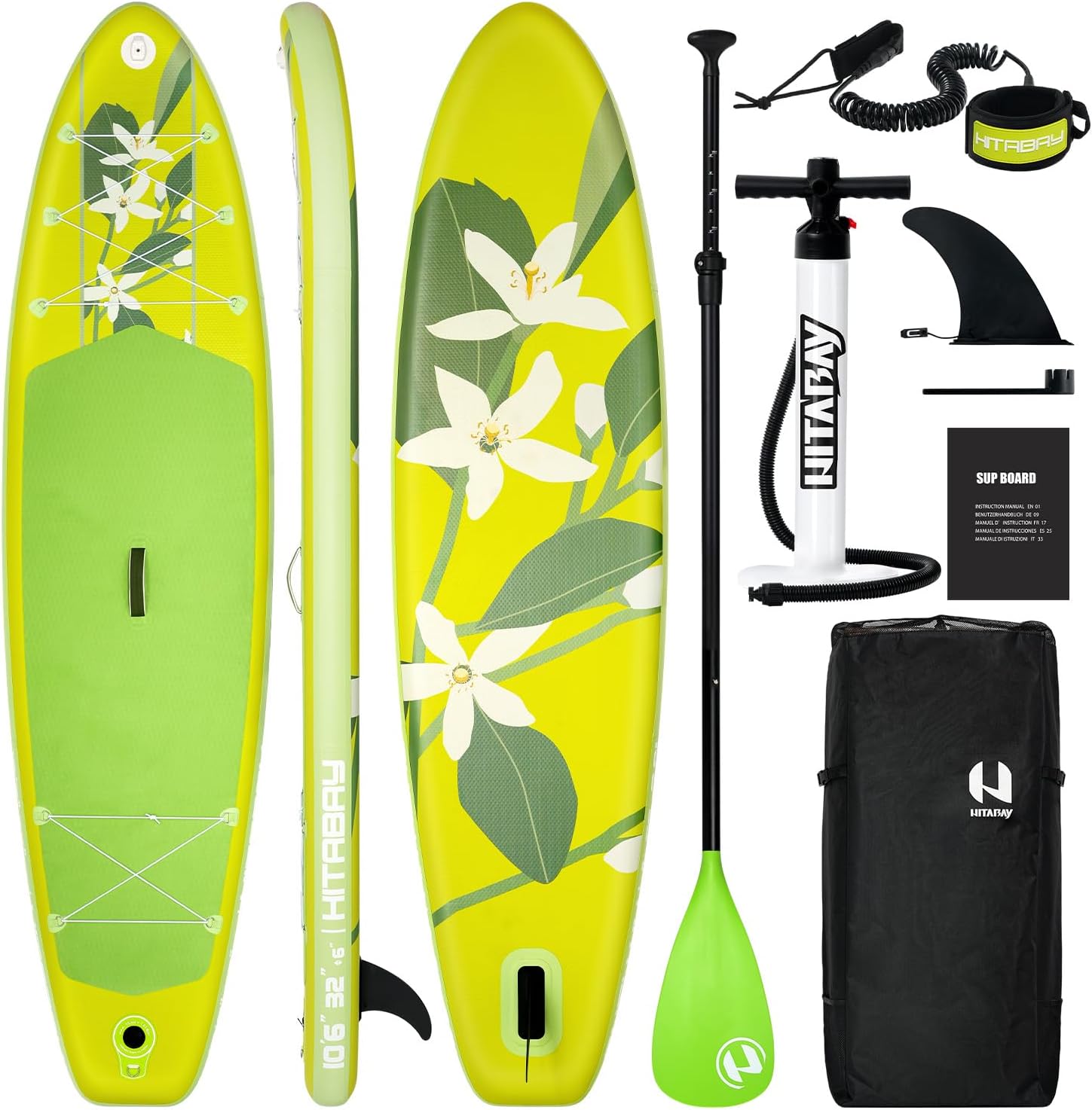 Aufblasbares SUP Board Set 320 x 81 x 15 cm Stand Up Paddle Board mit Kamerahalterung und Zubehör, 10.6 Zoll Paddle Board bis 150 kg für Erwachsene Grün-Cozygobay