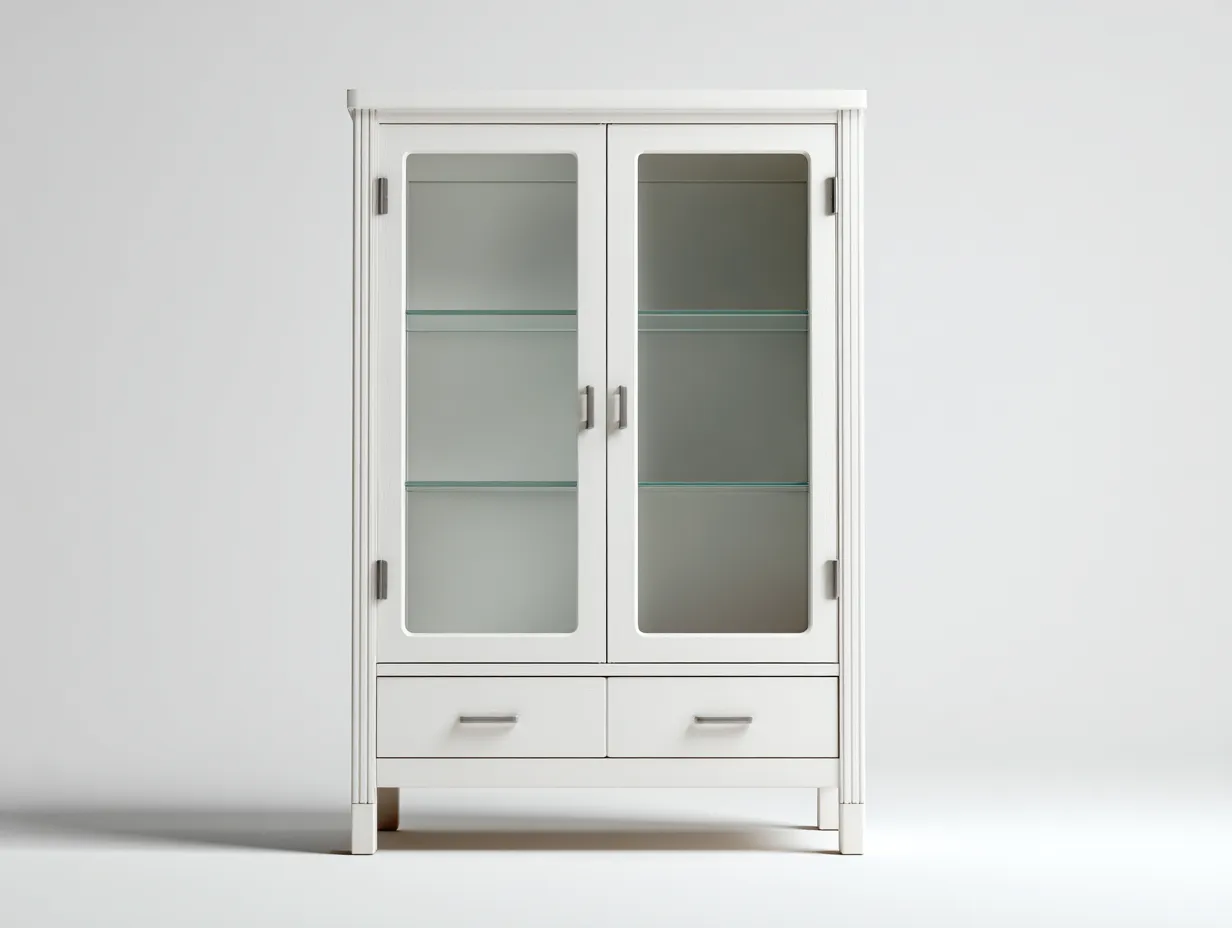 Vitrinen-Holz-Glas-108 x 44 x 196 cm-Weiß-Küchenstil-Cozygobay