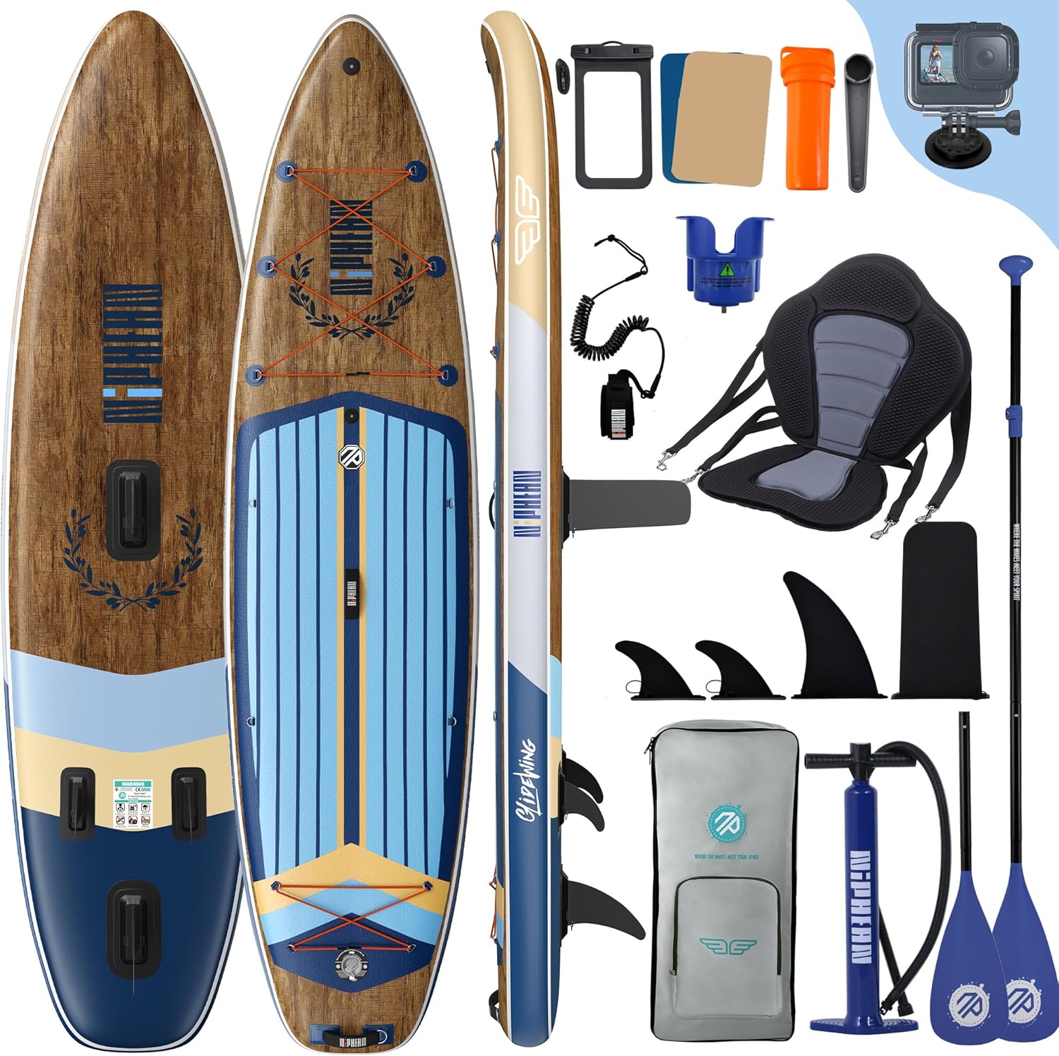 Niphean Stand Up Paddle Board 320 cm mit Sitz und Zubehör, aufblasbares SUP Board für 2 Personen bis 200 kg Tragkraft, Allround Paddleboard für Erwachsene-Cozygobay