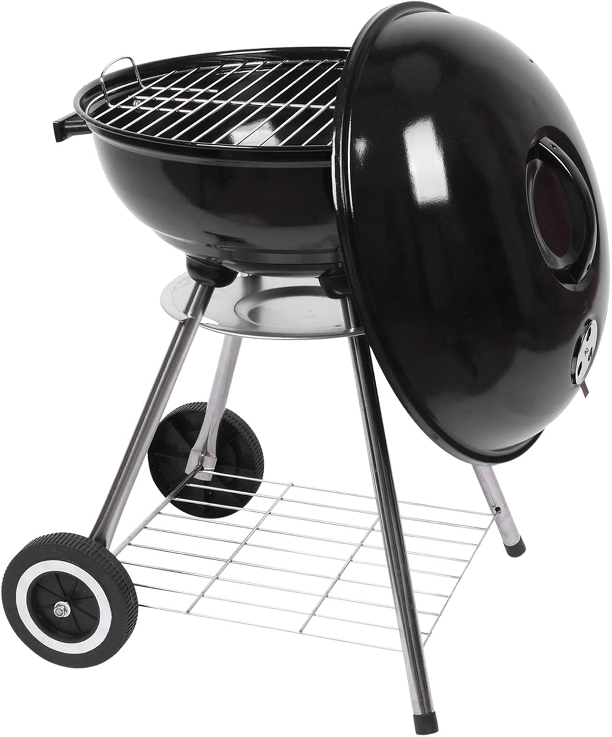 18 Zoll tragbarer Holzkohle Kugelgrill mit Rädern, BBQ Kesselgrill für Camping, Balkon, kleine Terrasse und Garten, mobiler Outdoor Kohlegrill für 2-3 Personen-Cozygobay