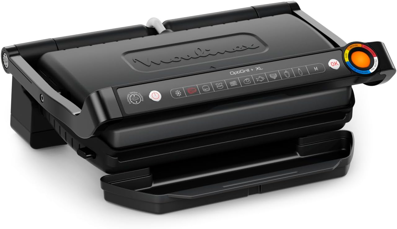 Moulinex OptiGrill XL Elektrogrill für den Innenbereich 2000 W, Kontaktgrill für Fleisch Fisch Gemüse, Kochanzeige, 9 automatische Programme, Antihaftplatten, leicht zu reinigen, Modell GI7278-Cozygobay