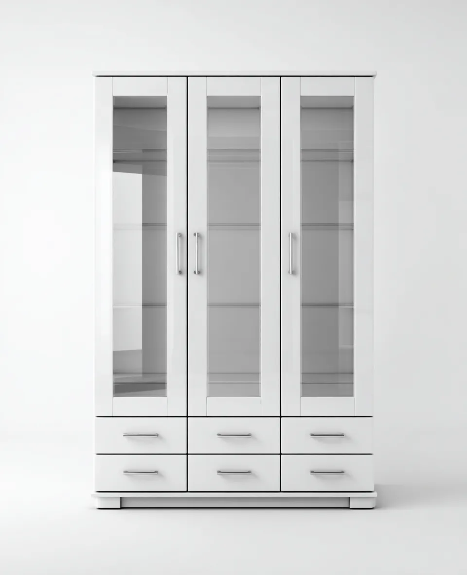 Kleiderschrank-Holzwerkstoff-Glas-160x58x205 cm-Weiß-Modern-Cozygobay