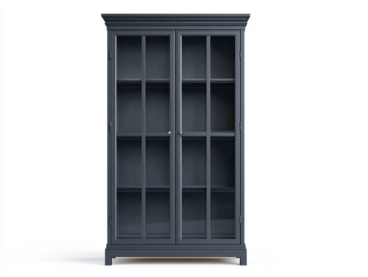 Vitrinen-Holz-Glas-110 x 46 x 206 cm-Dunkelblau-Klassischer Küchenstil-Cozygobay