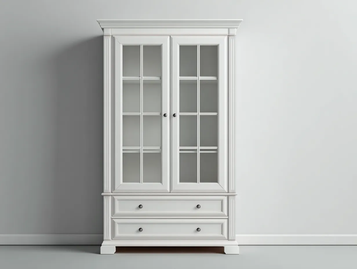 Vitrinen-Holz-Glas-112 x 46 x 204 cm-Weiß-Küchenstil-Cozygobay