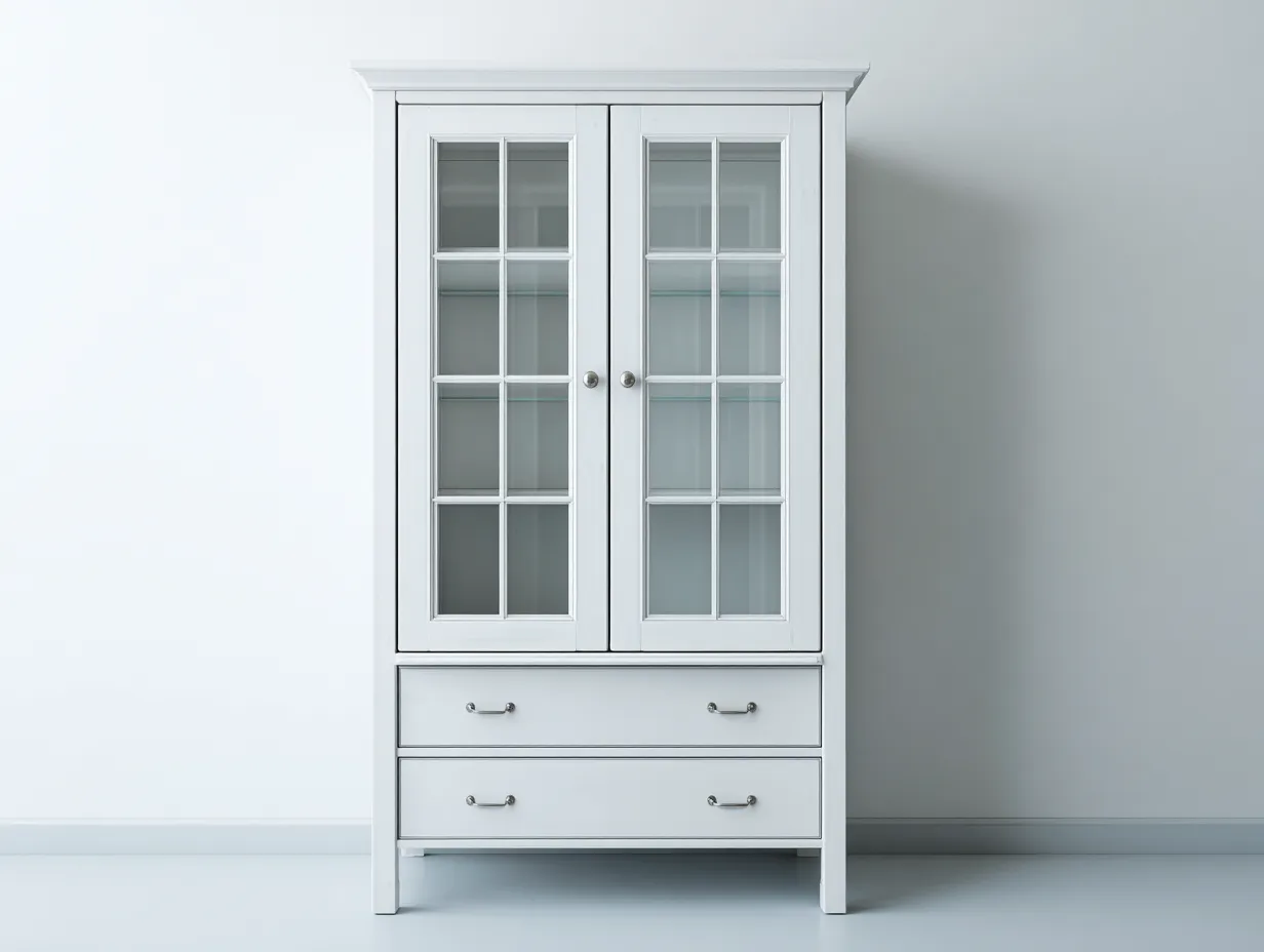 Vitrinen-Holz-Glas-106 x 45 x 202 cm-Weiß-Klassischer Küchenstil-Cozygobay
