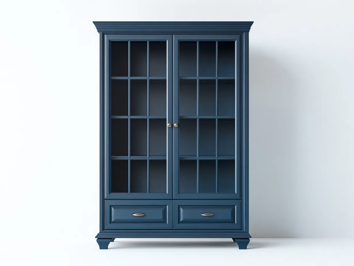 Vitrinen-Holz-Glas-116 x 48 x 205 cm-Blau-Klassischer Küchenstil-Cozygobay