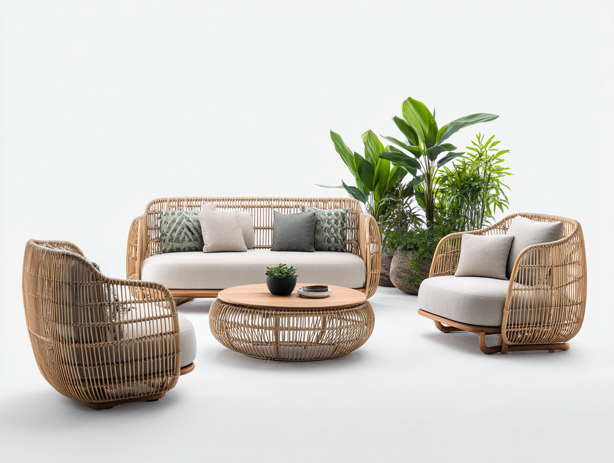 Conjunto de muebles de jardín ratán sintético 4 piezas 180x75x78 cm natural - diseño moderno exterior-Sofagohut