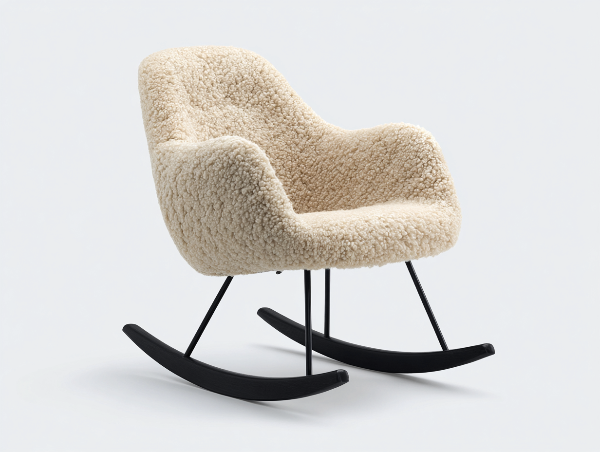 Mecedoras tapizada tela tipo borrego y estructura metálica 75x90x95 cm - beige - diseño moderno para salón y dormitorio-Sofagohut