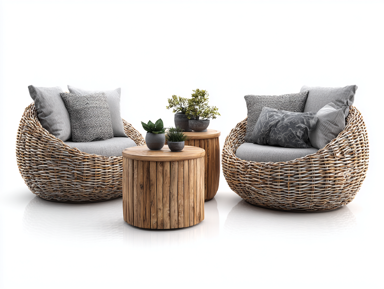 Conjunto de muebles de jardín de ratán y madera 85x80x75 cm natural gris para terraza estilo natural-Sofagohut