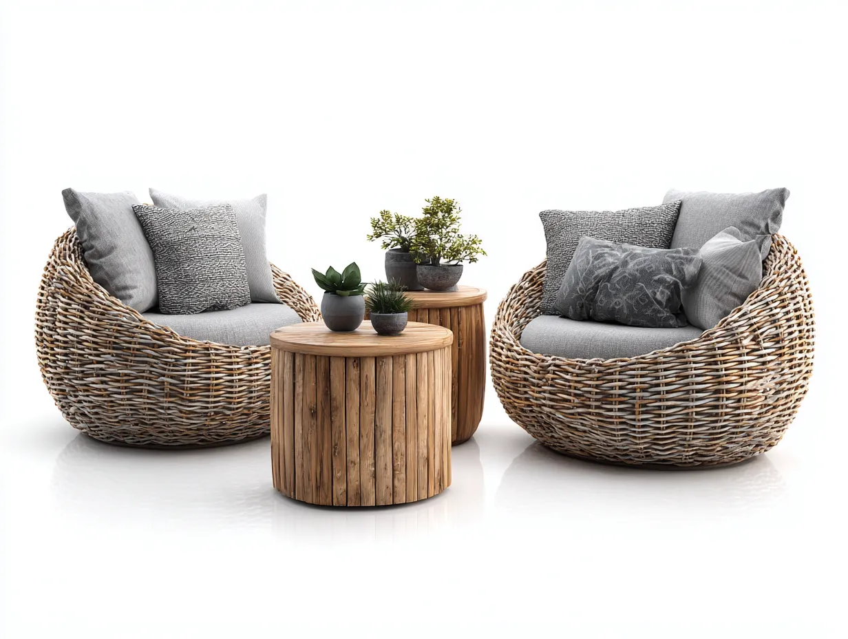 Conjunto de muebles de jardín de ratán y madera 85x80x75 cm natural gris para terraza estilo natural-Sofagohut