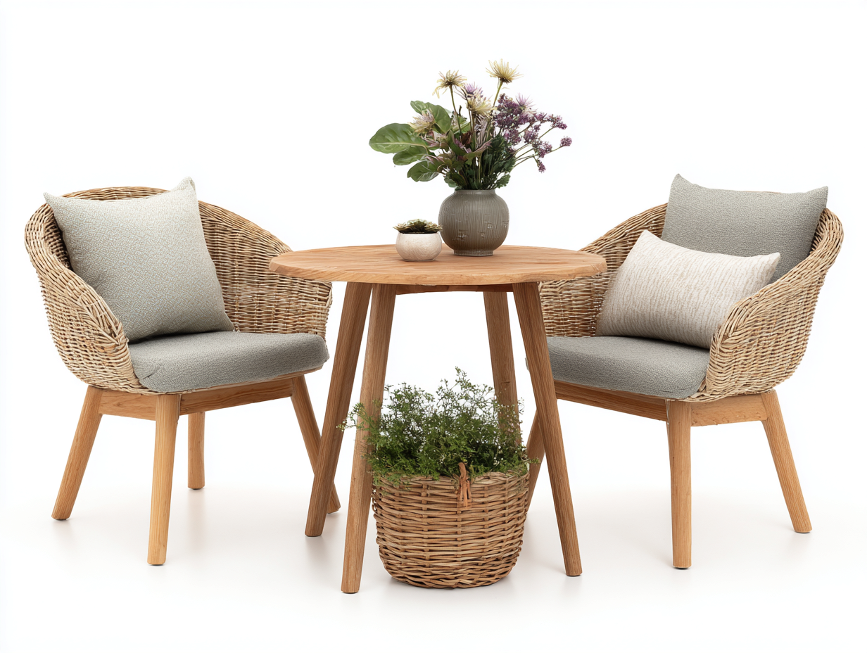 Conjunto de muebles de jardín de madera y ratán 60x60x70 cm - beige y marrón - diseño natural para terraza y balcón-Sofagohut