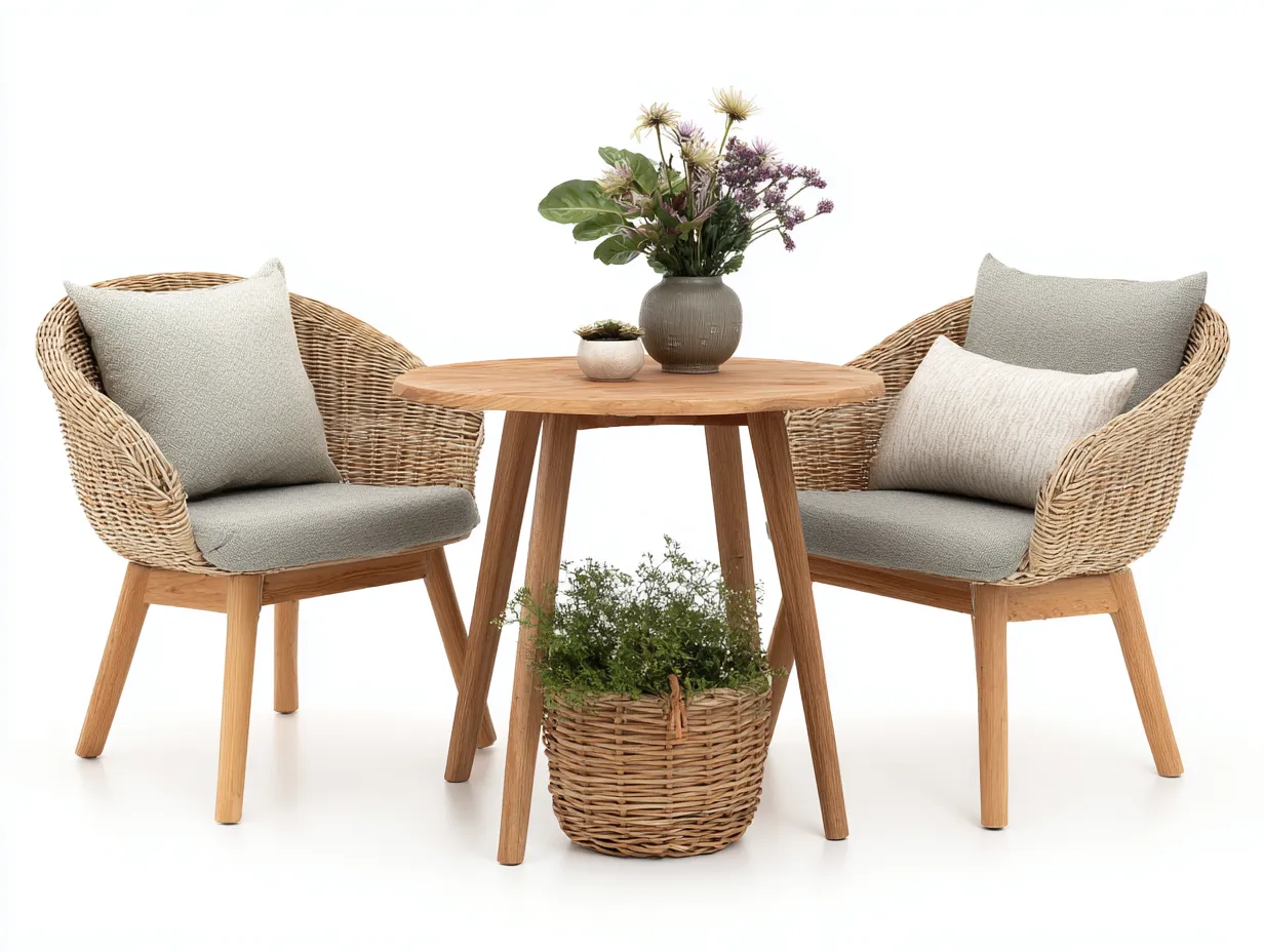 Conjunto de muebles de jardín de madera y ratán 60x60x70 cm - beige y marrón - diseño natural para terraza y balcón-Sofagohut