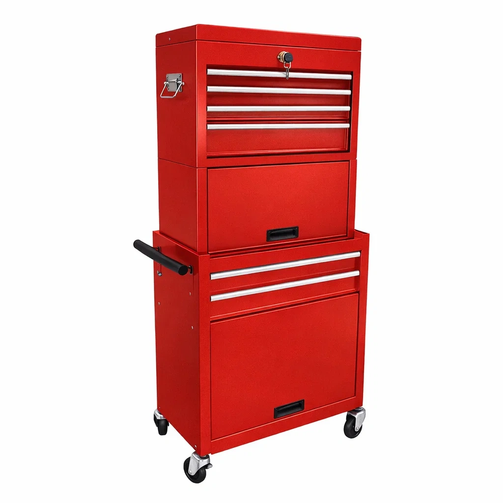 Werkzeugschrank aus Metall Rot mit 6 Schubladen und Schloss-NESTFLORA