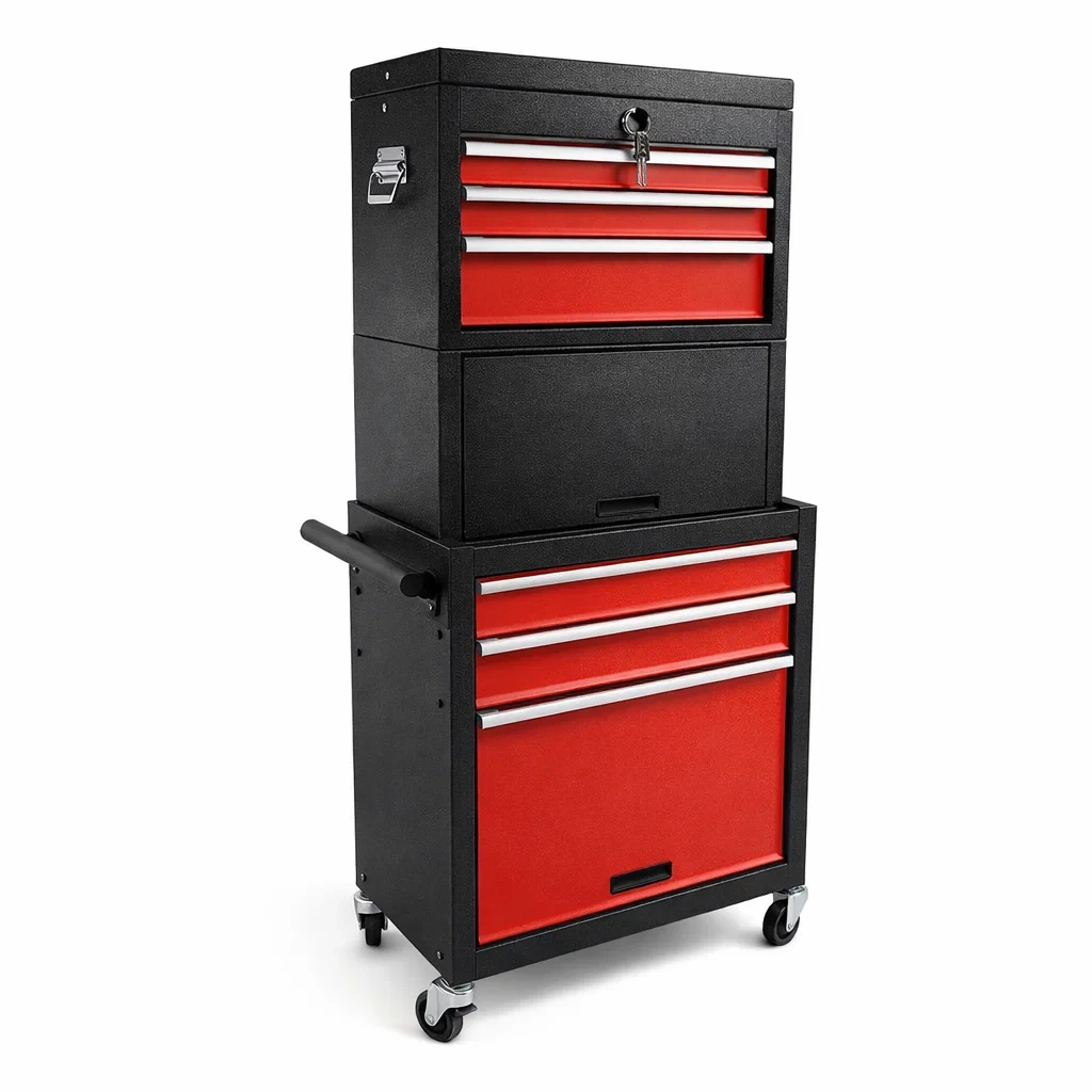 Werkzeugschrank aus Metall Rot Schwarz mit 5 Schubladen-NESTFLORA