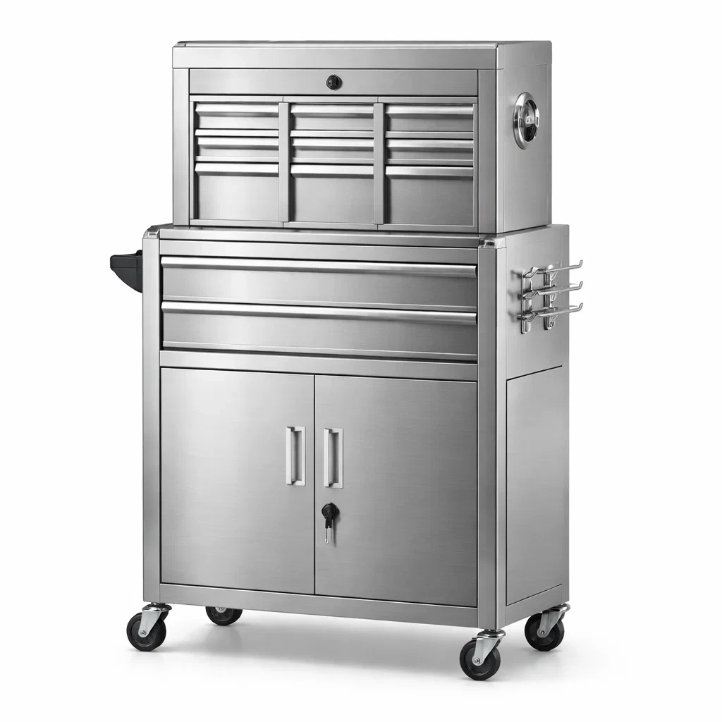 Werkzeugschrank aus Edelstahl mit Rollen und Schubladen-NESTFLORA