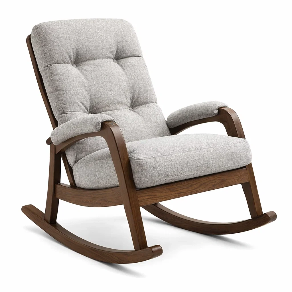 Schaukelstuhl mit Holzrahmen und Polyesterbezug Grau-NESTAROMA