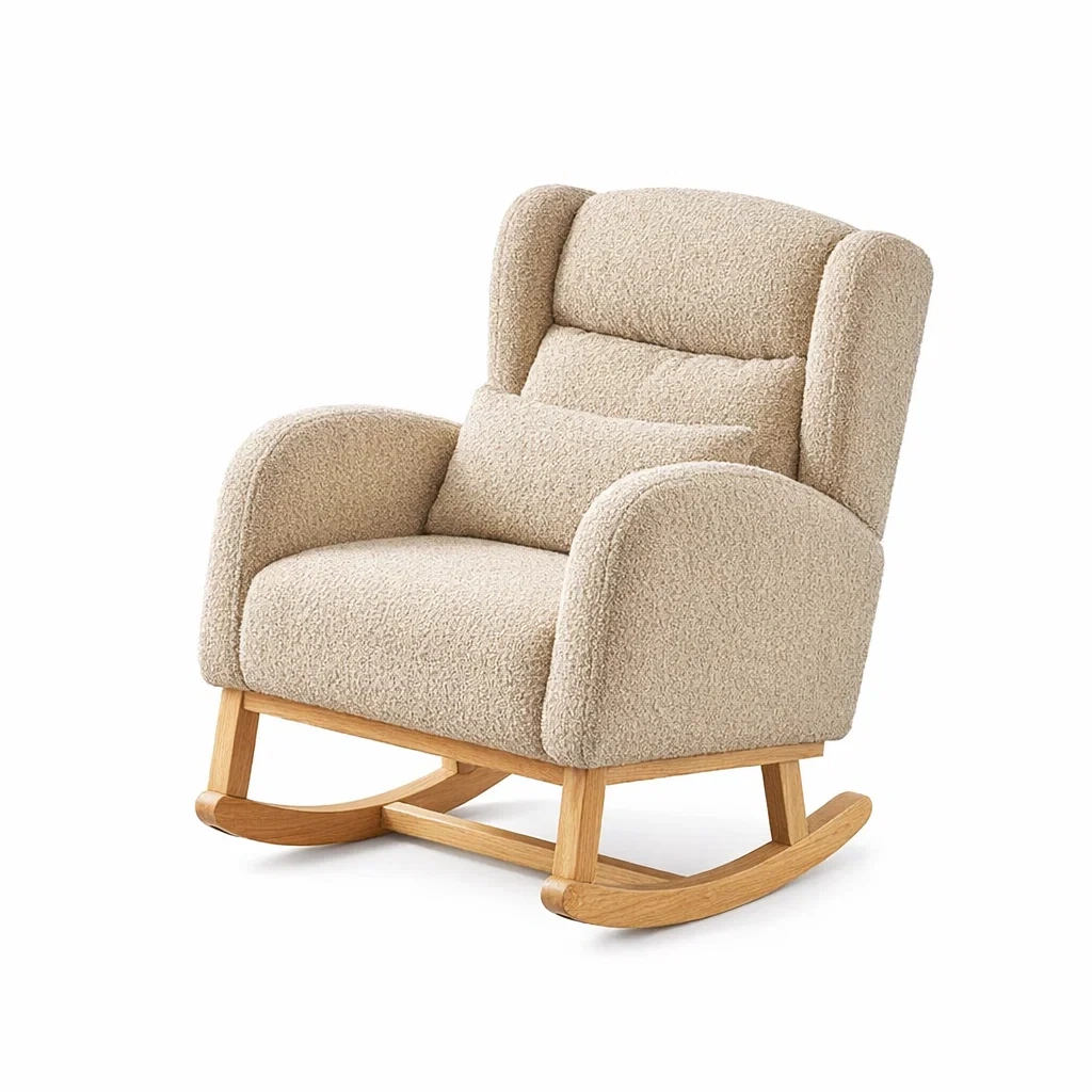 Schaukelstuhl aus Holz und Polyestergewebe Beige-NESTAROMA