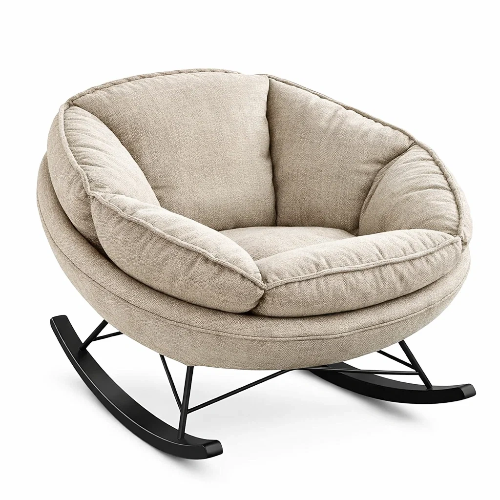 Schaukelstuhl aus Metallrahmen mit Leinen Beige-NESTAROMA